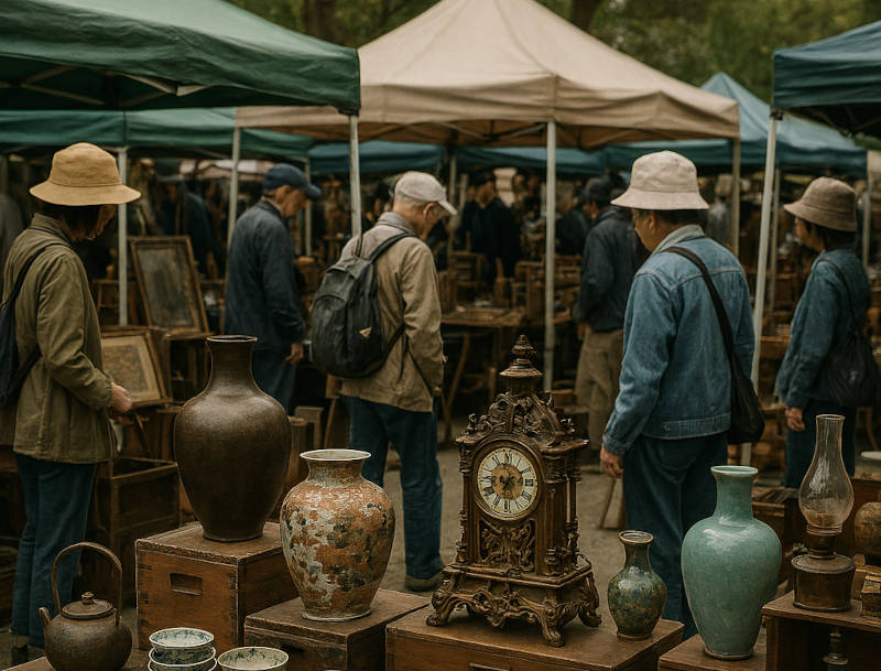 名古屋市の骨董市の風景